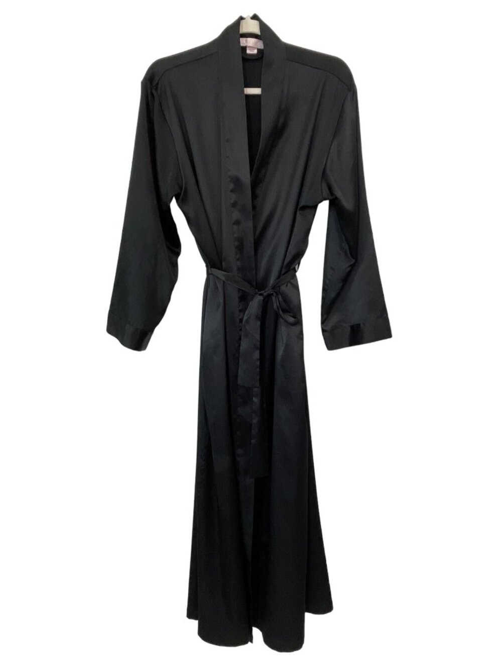 Victorias Secret Robe XS Satin Long Tie Waist Black Polyester Lounge Sleep